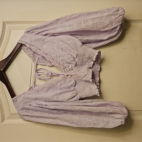 Cute bohemian crop plug-neck Linen top - Picture 1 of 4